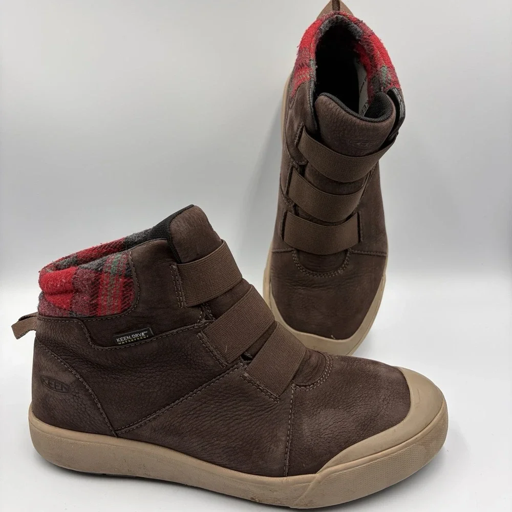 Keen Women Elle Waterproof Mid Height Boots Brown Tan Buffalo Plaid‎ Soft Toe 7